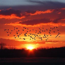 sunset birds flight stockcake